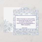 ヴィンテージエレガントブルートイルベビージャーシャワーサンキュー サンキューカード (正面/裏面)
