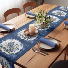 ヴィンテージエレガントブルートワールデジュウモノグラム ショートテーブルランナー