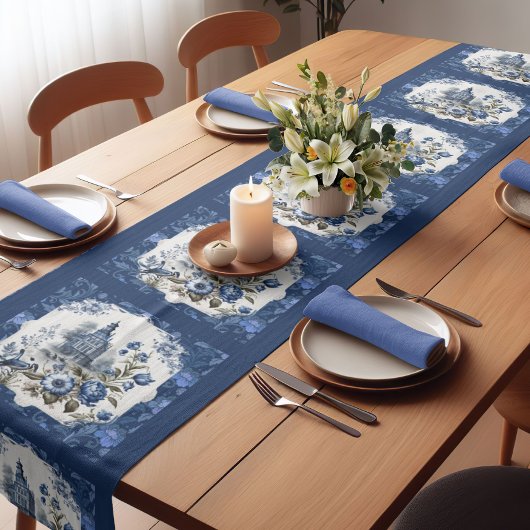ヴィンテージエレガントブルートワールデジュウモノグラム ショートテーブルランナー