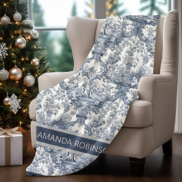 ヴィンテージエレガントブルートワールデジュウモノグラム フリースブランケット