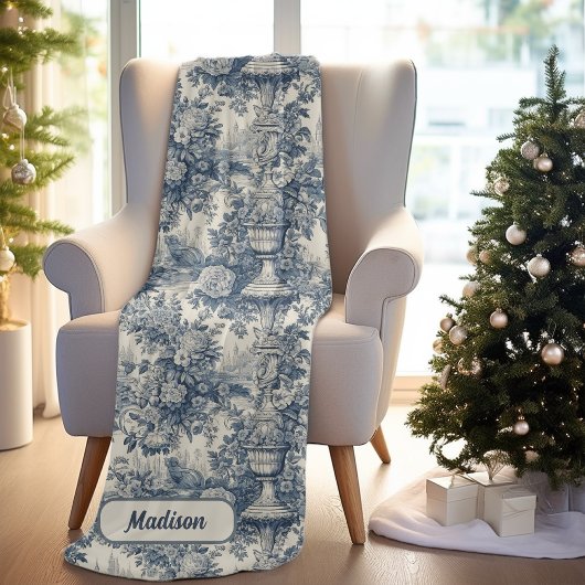 ヴィンテージエレガントブルートワールデジュウモノグラム フリースブランケット