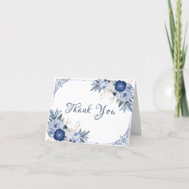 ヴィンテージエレガントブルーフラワーフレーム赤ちゃんシャワー サンキューカード