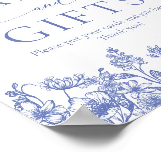 ヴィンテージエレガントブルーフローラカードとギフトのサイン ポスター (角)