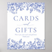 ヴィンテージエレガントブルーフローラカードとギフトのサイン ポスター (正面)