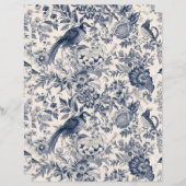 ヴィンテージエレガントブルーフローラトイルフルリーw.鳥 (正面/裏面)