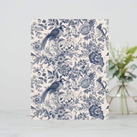 ヴィンテージエレガントブルーフローラトイルフルリーw.鳥 (スタンド正面)