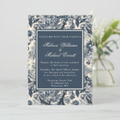 ヴィンテージエレガントブルーフローラトイレフルーリ結婚ーズ 招待状 (スタンド正面)