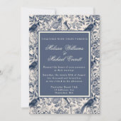 ヴィンテージエレガントブルーフローラトイレフルーリ結婚ーズ 招待状 (正面)