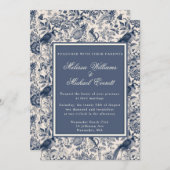 ヴィンテージエレガントブルーフローラトイレフルーリ結婚ーズ 招待状 (正面/裏面)