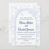 ヴィンテージエレガントブルーフローラ結婚アーチ 招待状 (正面/裏面)