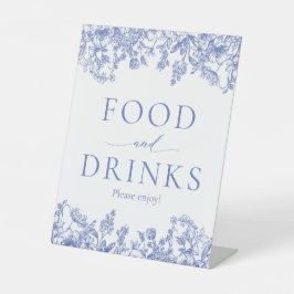 ヴィンテージエレガントブルーフローラ食品とドリンクの看板 台座サイン