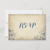 ヴィンテージエレガントブルーフローリッシュウェディングRSVPカード 出欠カード (裏面)