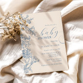 ヴィンテージエレガントブルーベージュベビーシャワー 招待状
