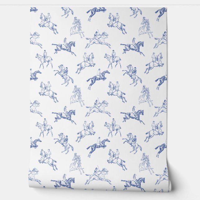 ヴィンテージエレガントブルーホワイトトワール乗馬 壁紙 (ほどく)