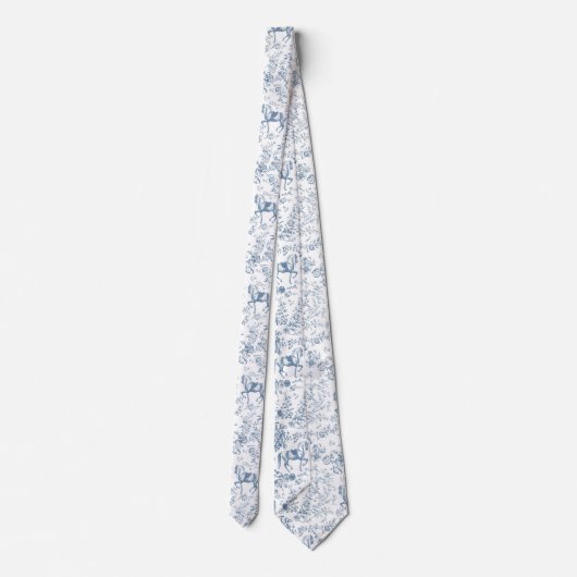 ヴィンテージエレガントブルーホワイトホース花柄 ネクタイ (裏面)