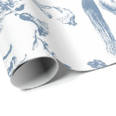 ヴィンテージエレガントブルーホワイトホース花柄 ラッピングペーパー (ロールコーナー)