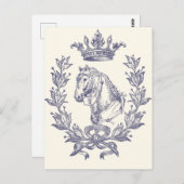 ヴィンテージエレガントブルーホースクラウンローレルボークレスト ポストカード (正面/裏面)
