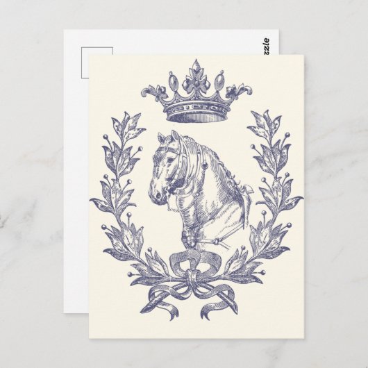ヴィンテージエレガントブルーホースクラウンローレルボークレスト ポストカード (正面/裏面)