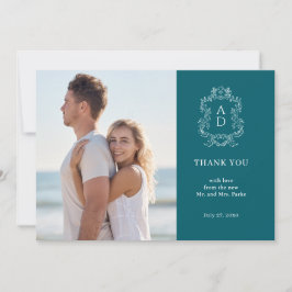 ヴィンテージエレガントブルーモルデン二つの写結婚真 サンキューカード