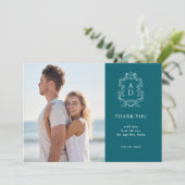 ヴィンテージエレガントブルーモルデン二つの写結婚真 サンキューカード (スタンド正面)