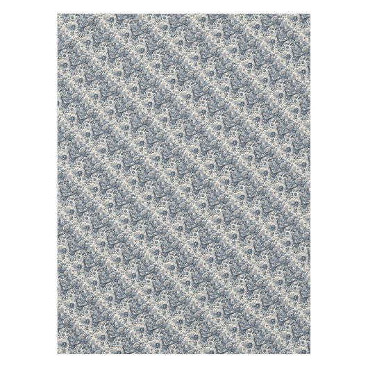 ヴィンテージエレガントブルー花柄トイルフルーリー テーブルクロス (正面)