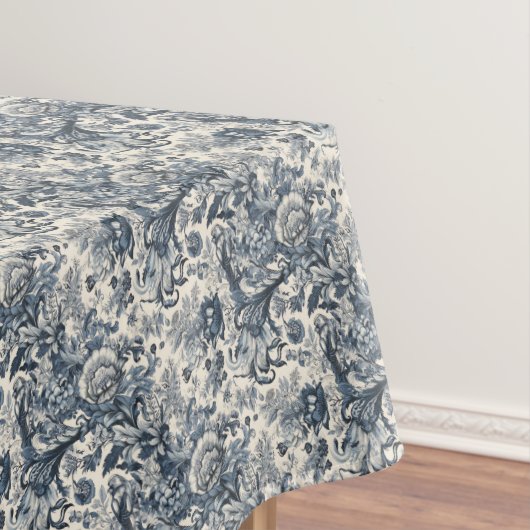 ヴィンテージエレガントブルー花柄トイルフルーリー テーブルクロス (インサイチュ)