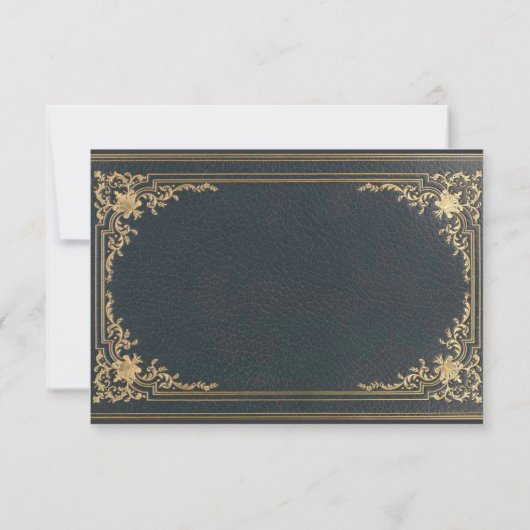 ヴィンテージエレガントブルー金ゴールド書道結婚の 出欠カード (裏面)