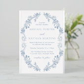ヴィンテージエレガントブルー&シルバー結婚ズ 箔招待状 (立ち正面)
