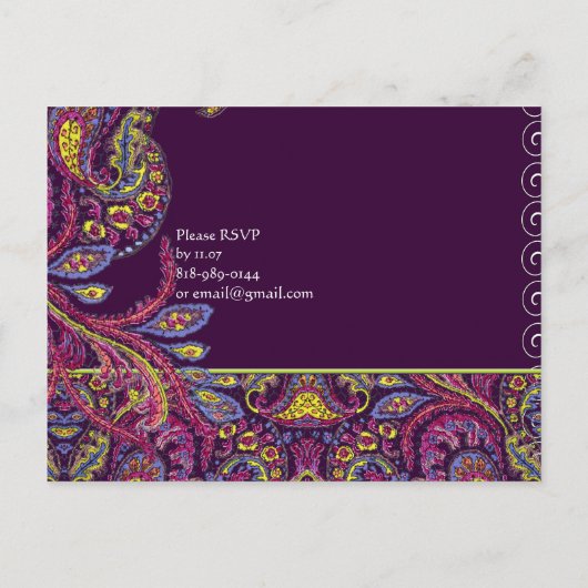 ヴィンテージエレガントプラムペイズリー結婚式招待状 インビテーションポストカード (裏面)