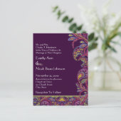 ヴィンテージエレガントプラムペイズリー結婚式招待状 インビテーションポストカード (スタンド正面)