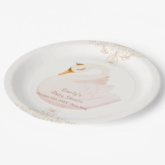 ヴィンテージエレガントプリンセススワンガールベビーシャワー ペーパープレート (アングル)