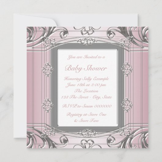 ヴィンテージエレガントベビーガールシャワー招待状 招待状 (裏面)