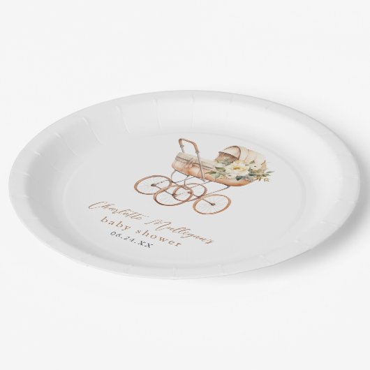 ヴィンテージエレガントベビー用のキャリッジシャワー ペーパープレート (アングル)