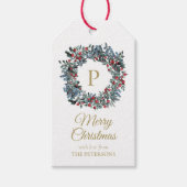 ヴィンテージエレガントベリーリースと金ゴールドモノグラム ギフトタグ (正面)