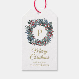 ヴィンテージエレガントベリーリースと金ゴールドモノグラム ギフトタグ