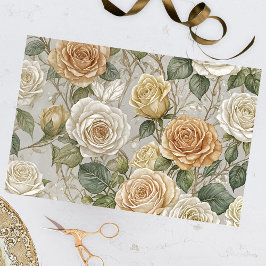 ヴィンテージエレガントベージュとクリームバラ 薄葉紙