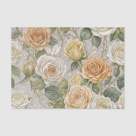 ヴィンテージエレガントベージュとクリームバラ 薄葉紙 (正面)