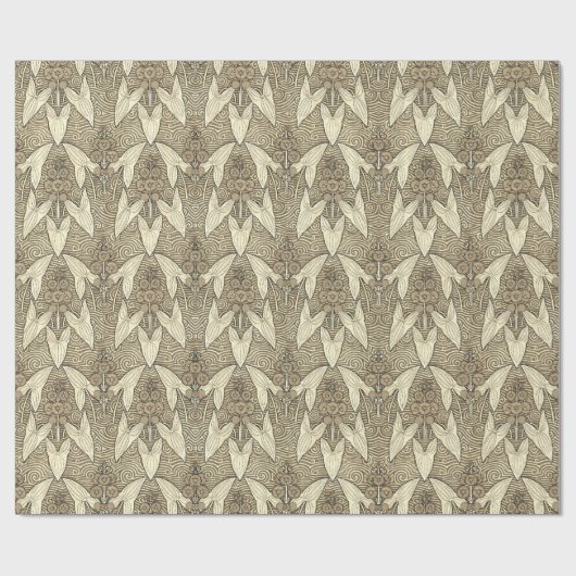 ヴィンテージエレガントベージュアールヌーボーフローラ ラッピングペーパー (フラット)