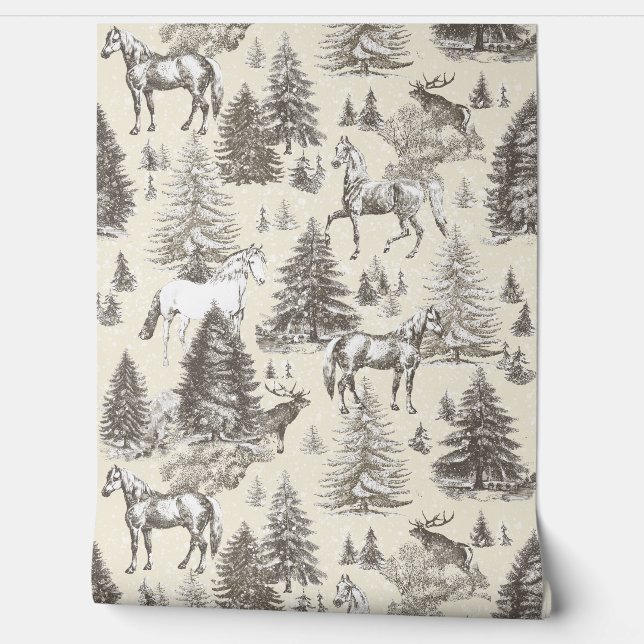 ヴィンテージエレガントベージュウッズのトイル 壁紙 (ほどく)