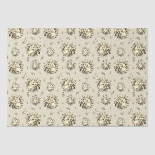 ヴィンテージエレガントベージュクリームバラフローラルパターン 薄葉紙 (正面)