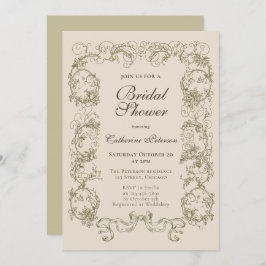 ヴィンテージエレガントベージュクリーム華美ブライダルシャワー 招待状