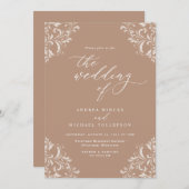 ヴィンテージエレガントベージュタ結婚ウペ 招待状 (正面/裏面)