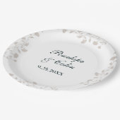 ヴィンテージエレガントベージュ新郎新婦の名結婚前 ペーパープレート (アングル)