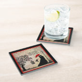 ヴィンテージエレガントベージュ&ブラックポエトリーバレンタイン ガラスコースター (アングル)