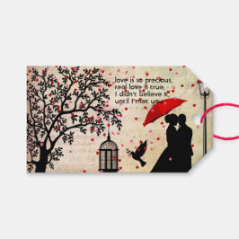 ヴィンテージエレガントベージュ&ブラックポエトリーバレンタイン ギフトタグ