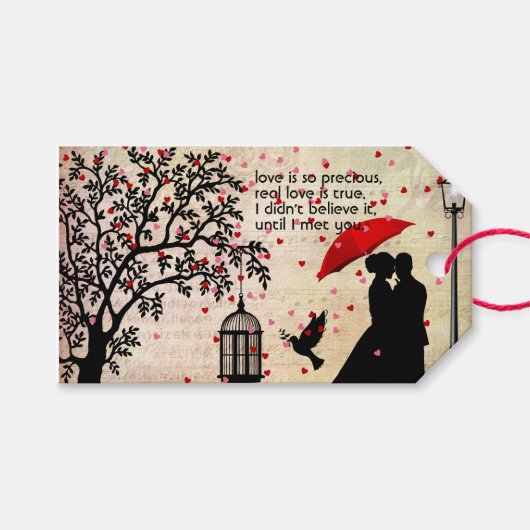 ヴィンテージエレガントベージュ&ブラックポエトリーバレンタイン ギフトタグ (正面(横))