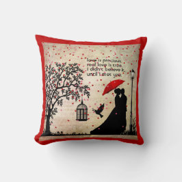 ヴィンテージエレガントベージュ&ブラックポエトリーバレンタイン クッション