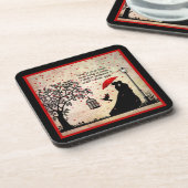 ヴィンテージエレガントベージュ&ブラックポエトリーバレンタイン コースター (左側)