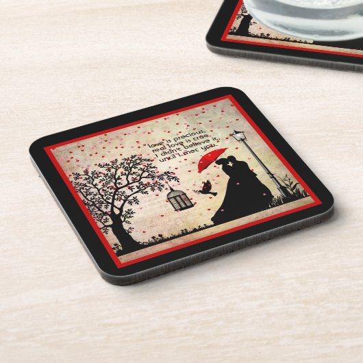 ヴィンテージエレガントベージュ&ブラックポエトリーバレンタイン コースター (左側)