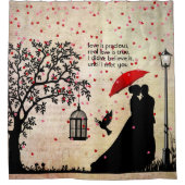 ヴィンテージエレガントベージュ&ブラックポエトリーバレンタイン シャワーカーテン (正面)